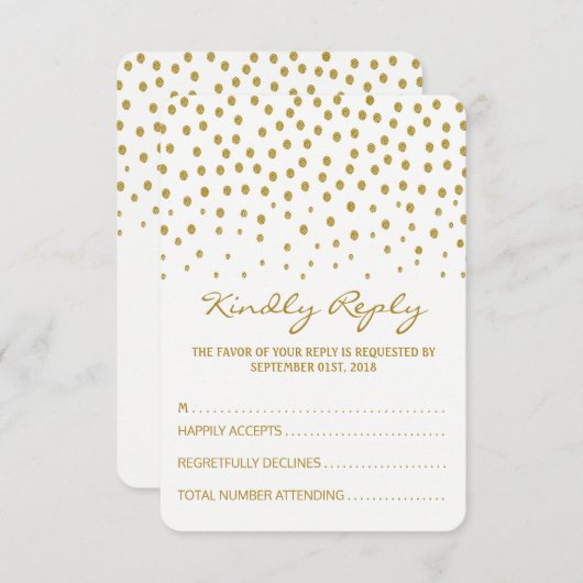 金ゴールド水玉模様 – 白と金ゴールド結婚- 出欠カード (正面/裏面)