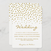 金ゴールド水玉模様 – 白と金ゴールド結婚- 招待状 (正面/裏面)