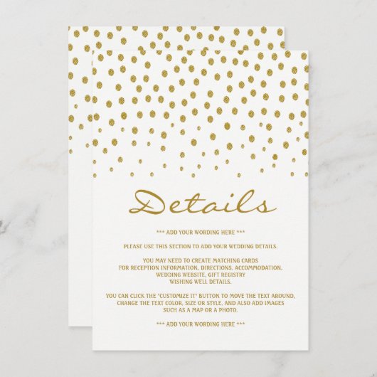 金ゴールド水玉模様 – 白と金ゴールド-結婚の詳細 エンクロージャーカード (正面/裏面)