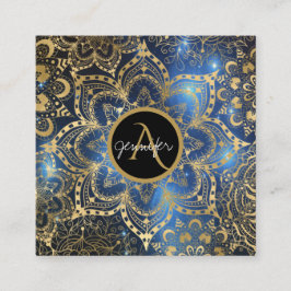 金ゴールド水色と星雲マンダラブルー スクエア名刺