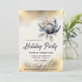 金ゴールド水色オーナメント会社クリスマスパーティー 招待状 (スタンド正面)