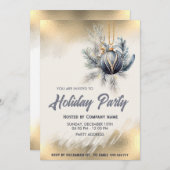 金ゴールド水色オーナメント会社クリスマスパーティー 招待状 (正面/裏面)