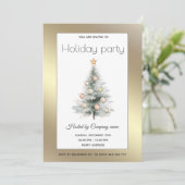 金ゴールド水色クリスマスツリー会社パーティー 招待状 (スタンド正面)