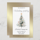 金ゴールド水色クリスマスツリー会社パーティー 招待状 (正面/裏面)