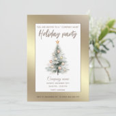 金ゴールド水色クリスマスツリー会社パーティー 招待状 (スタンド正面)