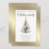 金ゴールド水色クリスマスツリー会社パーティー 招待状 (正面/裏面)