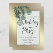 金ゴールド水色クリスマスボールクリスマスパーティー 招待状 (正面/裏面)