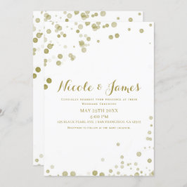 金ゴールド水色ドットモダンクリーン結婚ズ 招待状