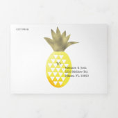 金ゴールド水色パイナップルピナストロピック結婚ズ 三つ折り招待状 (カバー)