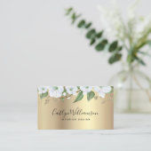 金ゴールド水色フローラスタイリッシュブラックスクリプモダント 名刺 (スタンド正面)