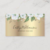 金ゴールド水色フローラスタイリッシュブラックスクリプモダント 名刺 (正面)