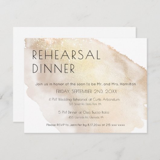 金ゴールド水色リハーサルディナーエンクロージャカード 招待状 (正面/裏面)