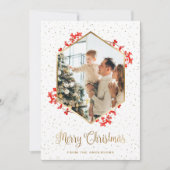 金ゴールド水色レッドベリー写真クリスマス シーズンカード (正面)