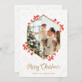 金ゴールド水色レッドベリー写真クリスマス シーズンカード (正面/裏面)