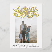 金ゴールド水色ヴィンテージフローラクリスマスフォト 箔シーズンカード (正面)