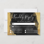 金ゴールド水色(ユダヤ教の)バル・ミツバーRSVP返信カード 出欠カード (正面)