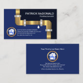 金ゴールド水道管ブルーフラッドウォーターズ配管工 名刺 (正面/裏面)