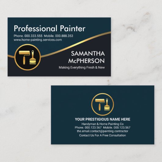 金ゴールド波の青いグレーのレイヤーペイント 名刺 (正面/裏面)