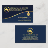 金ゴールド波の青いシェードレイヤ電気 名刺 (正面/裏面)