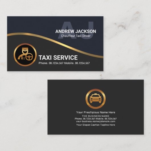 金ゴールド波モノグラフェイクムイニシャルタクシー運転手 名刺 (正面/裏面)