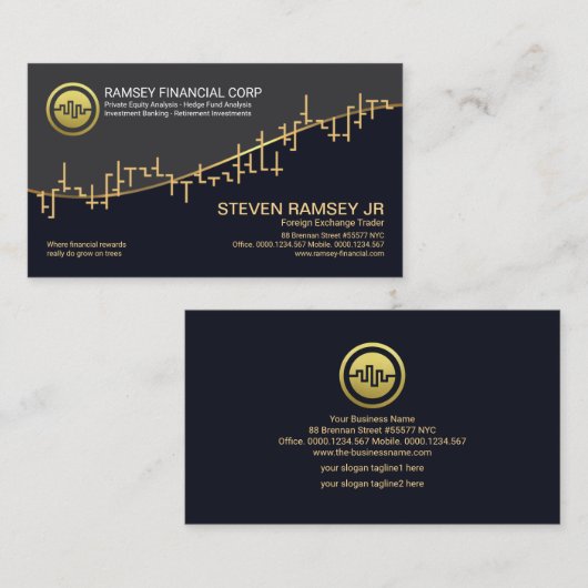 金ゴールド波株フェイク式取引先為替相場グラフ 名刺 (正面/裏面)