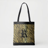 金ゴールド波状繊維デザインを任意の色に上書きモノグラム トートバッグ (正面)
