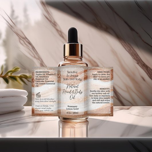 金ゴールド波製品ラベル4oz油スポイトまたはボトル 長方形シール