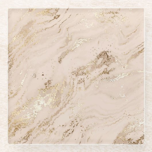 金ゴールド波:抽象芸術大理石 ガラスコースター (正面)