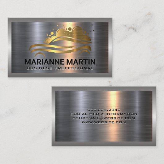 金ゴールド洗車ロゴ |金属アルミニウムブラシ 名刺 (正面/裏面)