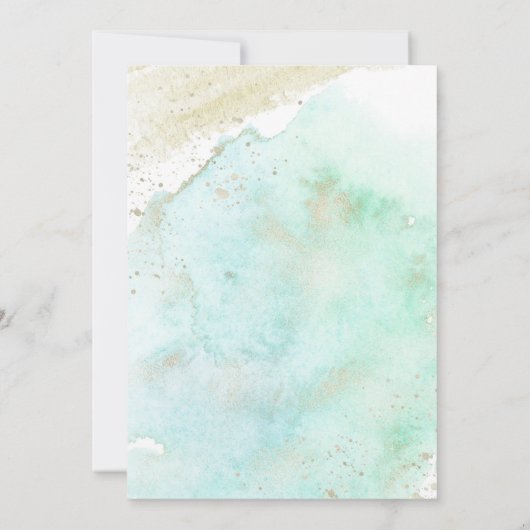 金ゴールド海ブライダルシャワー結婚アクア付きティール（緑がかった色） 招待状 (裏面)