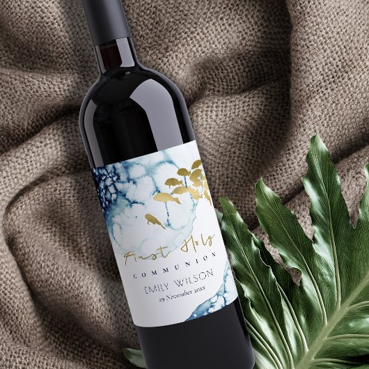 金ゴールド海軍の水中海魚の最初の聖餐会 ワインラベル