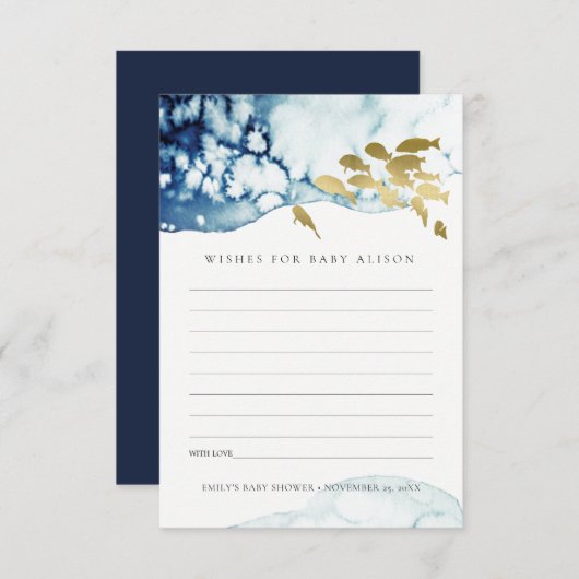 金ゴールド海軍の水中魚が赤ちゃんシャワーを望む エンクロージャーカード (正面/裏面)