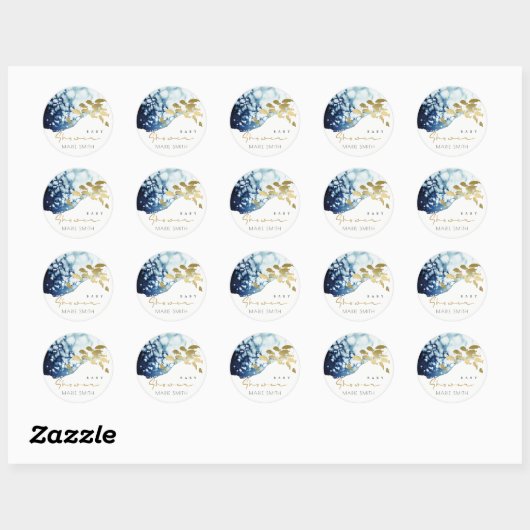 金ゴールド海軍の水中魚の赤ちゃんシャワー ラウンドシール (シート)