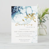 金ゴールド海軍の水中魚カップルのシャワー招待状 サンキューカード (スタンド正面)