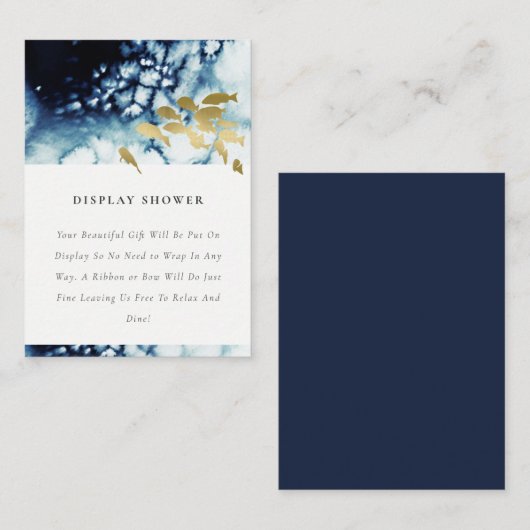 金ゴールド海軍の水中魚展示赤ちゃんシャワー エンクロージャーカード (正面/裏面)