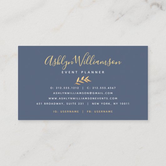 金ゴールド海軍の熱帯パームエレガントスクリプトタイポグラフィ 名刺 (裏面)