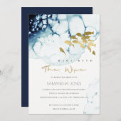 金ゴールド海軍魚酒と妻ブライダルシャワー招待状 サンキューカード (正面/裏面)