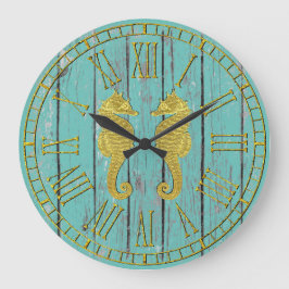 金ゴールド海馬あなたの色は風化した木材 ラージ壁時計
