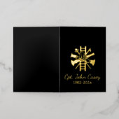 金ゴールド消防士ロゴ写真挿入メモリアル 箔グリーティングカード (外側レイダウン)