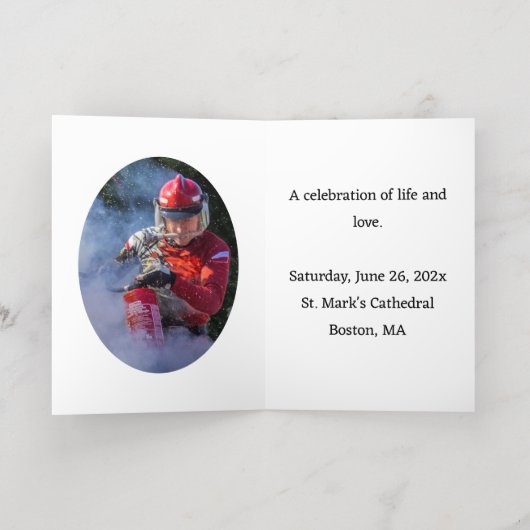 金ゴールド消防士ロゴ写真挿入メモリアル 箔グリーティングカード (内側レイダウン)