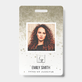 金ゴールド淡い色のグリッター社員写真バーコード名 バッジ