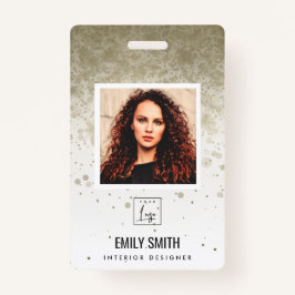 金ゴールド淡い色のグリッター社員写真バーコード名 バッジ