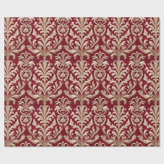 金ゴールド淡い色のフローラダマスクレッド王室のベルベット ラッピングペーパー (フラット)