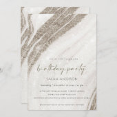 金ゴールド淡い色のマーブルアゲートエイジ誕生日招待状 サンキューカード (正面/裏面)