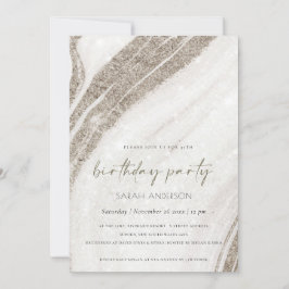 金ゴールド淡い色のマーブルアゲートエイジ誕生日招待状 サンキューカード