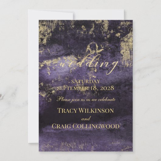 金ゴールド深いアメジストモダンア結婚ート 招待状 (正面)