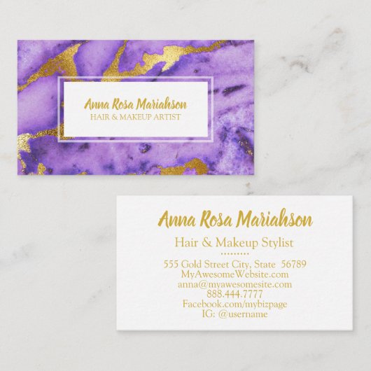 *~*金ゴールド深い紫大理石シック 名刺 (正面/裏面)