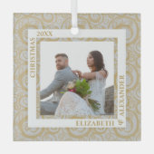 金ゴールド渦巻きフォトグレー ガラスオーナメント (正面)