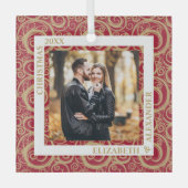 金ゴールド渦巻き写真クランベリー ガラスオーナメント (正面)