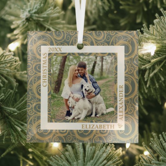 金ゴールド渦巻き写真 ガラスオーナメント (インサイチュ)